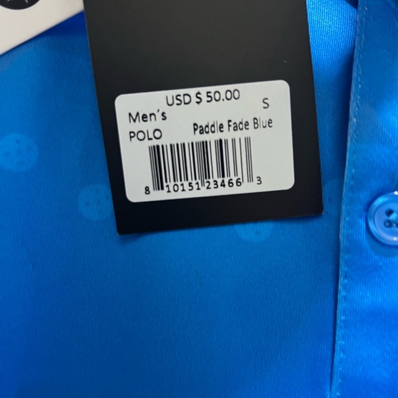 Yatta Golf Mens Small Polo Shirt Paddle Fade Blue NWT Pickleball Print - Picture 3 of 5